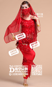 红色流苏面纱印度服