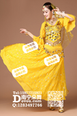 黄色喇叭中袖亮片纱印度裙
