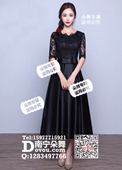 黑色蕾丝中袖蝴蝶结修身中裙礼服