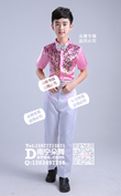 粉色亮片短袖白长裤男童服