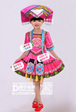 玫红大花褶皱壮族短裙女童服