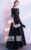 黑色亮片中袖长礼服