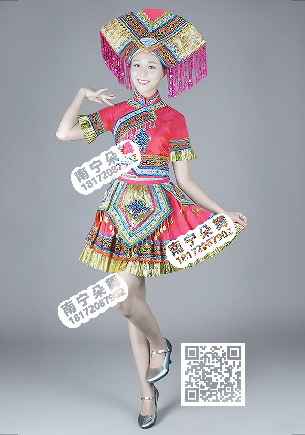 玫红金边无袖壮族