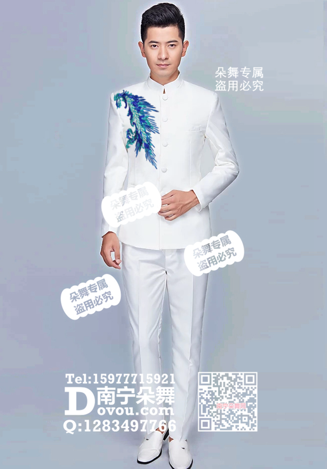 白衣绿纹男中山装