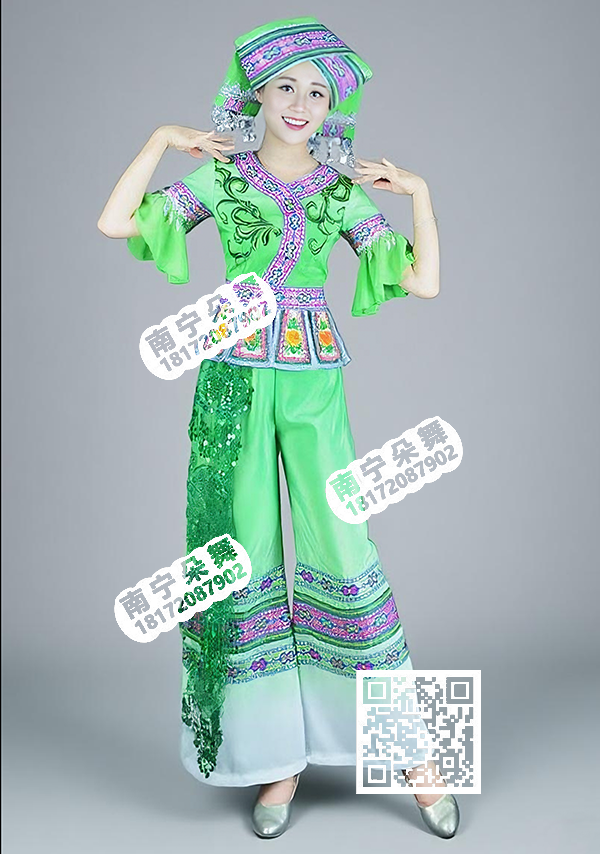 绿白亮片纱壮族裤装