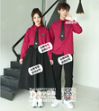 红衣黑裙学院风男女套装