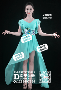 天蓝前短后长雪纺长礼服