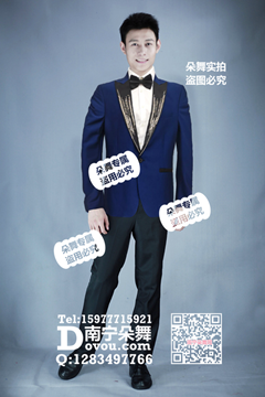 深蓝黑领亮钻男西服