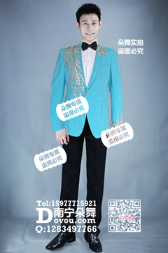 天蓝银花彩钻男西服