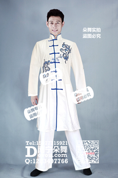 白色蓝边立领古典男装