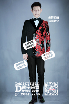 黑红亮片拼接男西服