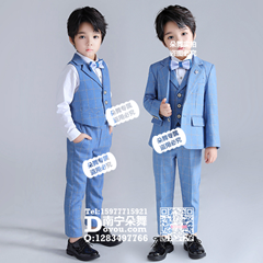 天蓝格子英伦风男童西装