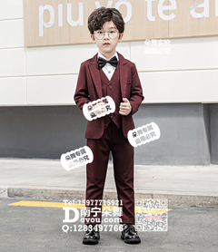 枣红暗格男童西装
