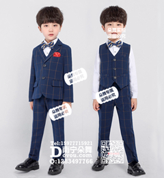 深蓝格子英伦风男童西装