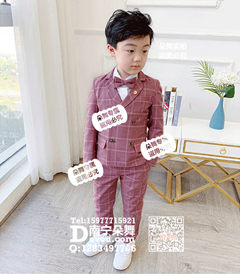 粉色大格男童西装