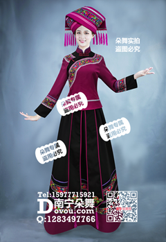 紫红长袖黑裙壮族长裙盛装