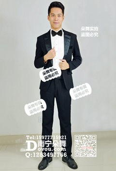 黑色亮领男西服2