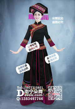 黑色紫边七分袖黑裙壮族长裙盛装