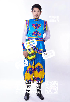 蓝色黄边蒙古男装