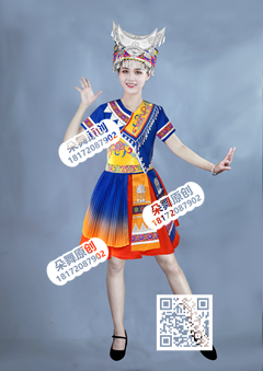 宝蓝红黄绣花百褶苗瑶短裙