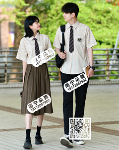 咖啡条纹衬衣男女学生