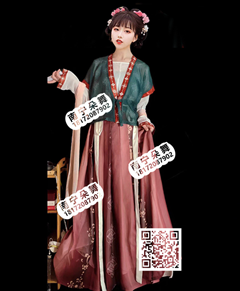 墨绿红裙半袖对襟汉服