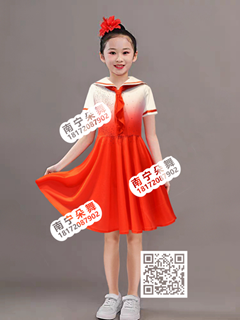 红白渐变翻领短裙女童