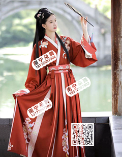 红褐色交领大花晋制齐腰汉服
