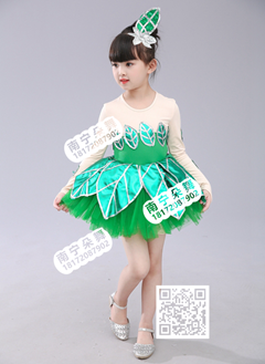 绿色叶子女童蓬蓬裙