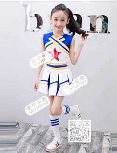 白蓝无袖短裙五角星啦啦操女童服