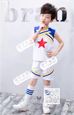 白蓝无袖短裤五角星啦啦操男童服