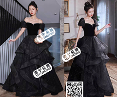 黑色丝绒星空纱裙长礼服