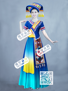 宝蓝红黄绣花壮族长裙