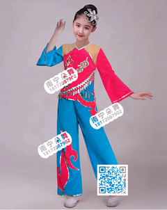 蓝色玫红喇叭袖古典女童