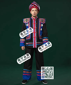黑蓝双花马甲民族男装