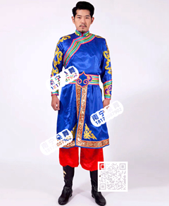 宝蓝彩边红裤蒙古族男装