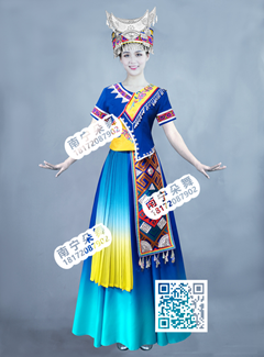 宝蓝红黄绣花瑶族长裙