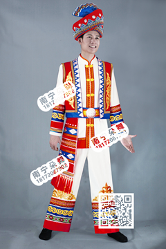 白色金花红马甲民族男装
