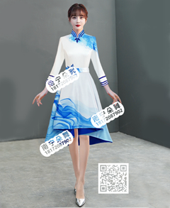 白蓝过渡奥运前短后长礼仪裙2