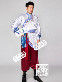 白衣斜摆蓝边红裤蒙古族男装