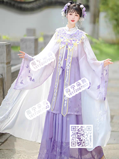 紫色长衣披风明制汉服