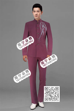 酒红色烫钻中山装