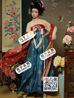 黄蓝齐胸红飘带唐制汉服
