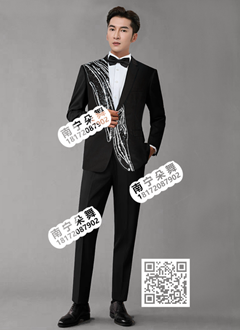 黑色银花男西服