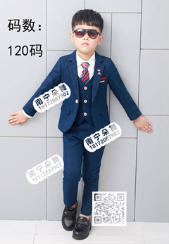 深蓝蓝格男童西装