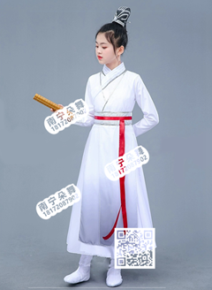 白黑渐变红腰带壮志少年行儿童古装