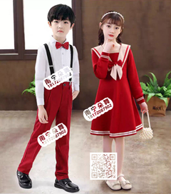 红色海军领儿童学院风套装