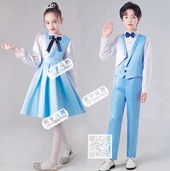 蓝白马甲款儿童套装