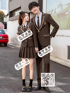 咖啡色学院风西装男女套装