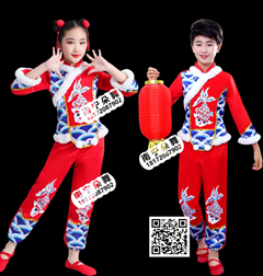 红色海浪锦鲤喜庆男女儿童套装